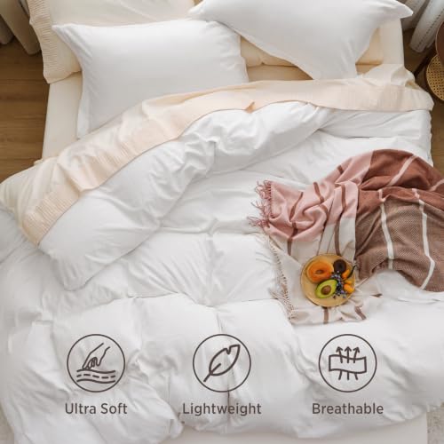 Bedsure King Prewashed Duvet Cover Set with Zipper Closure - White, 104x90 Inches
