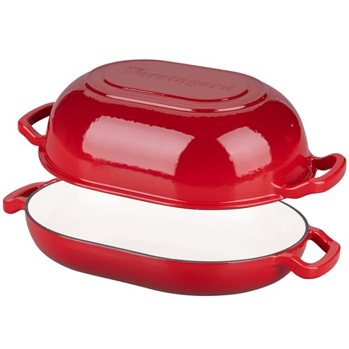 VORRINGARD 7QT Red Enameled Cast Iron Dutch Oven for Bread & Cooking