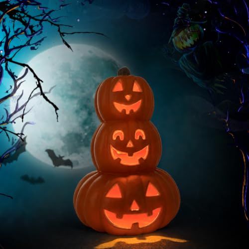 Evelyne 3-Tier Light-Up Jack-O’-Lantern Pumpkin Decoration - Indoor Outdoor Fall Decor