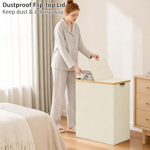 Double Laundry Hamper with Lid and 2 Removable Bags - Beige, 170L Capacity