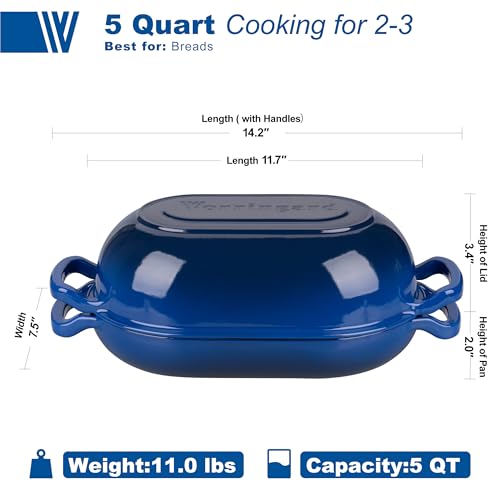 VORRINGARD 5 QT Blue Enameled Cast Iron Dutch Oven for Bread & Cooking