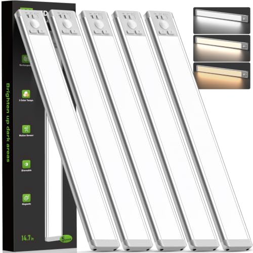 14.7-Inch Wireless Motion Sensor Under Cabinet Light - Silver, 5 Pack