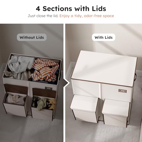 SOLEDI Beige 180L Double Laundry Hamper with Lid & 2 Side Pockets - Large Capacity