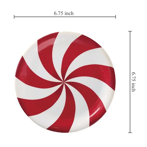 UP Classic Peppermint Candy Melamine Dessert Plates - Set of 4, 6.75 Inch Christmas Tableware