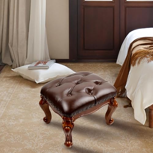 DEBJGO Vintage Leather Footstool Ottoman 12.6 Small Retro Foot Rest