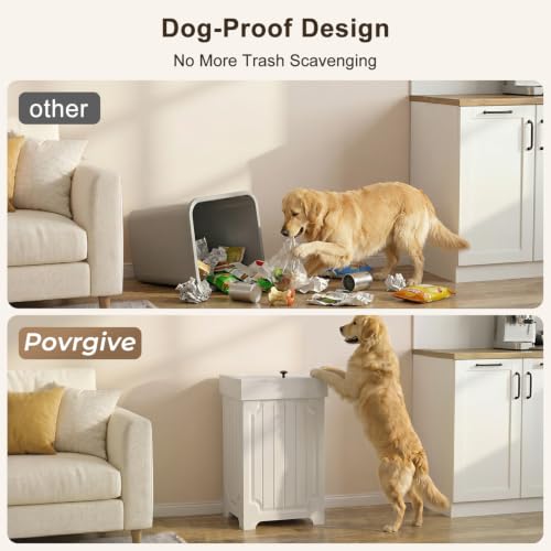 Povrgive White Dog Proof Kitchen Trash Can - 13 Gallon, Pet-Resistant, Modern Design