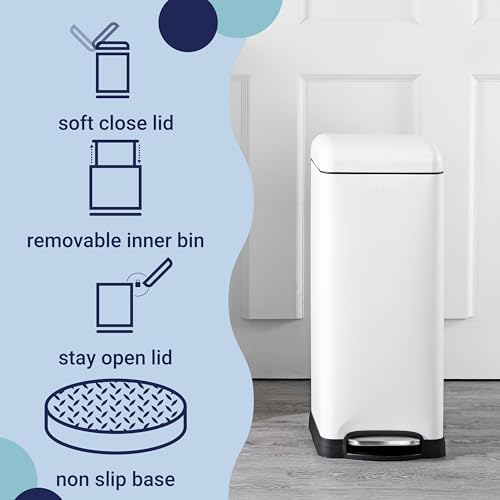 Happimess 8 Gallon Step Trash Can with Soft-Close Lid - Cotton White
