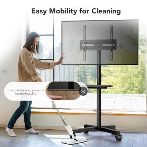 AX WABER 23-60 Inch Mobile TV Stand with Rectangular Bracket & Shelf, Adjustable Height & Lockable Wheels