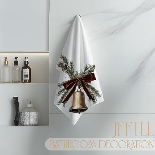 Bell White Christmas Kitchen Towels - Neutral Dish Hand Towels 16x24 Inch