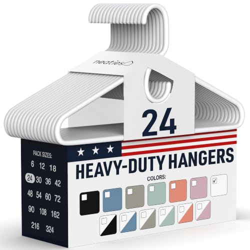 White Heavy Duty Plastic Clothes Hangers 24 Pack Made in USA - Snag-Free, Durable Closet Organizer