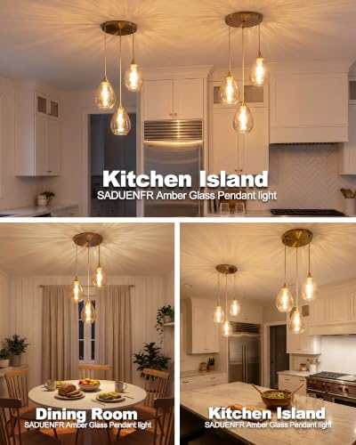 3-Light Pendant Lighting Fixture for Dining Room Modern Amber Glass Chandelier