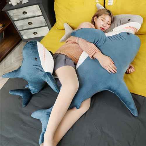 Plush Shark Toy Pillow, Shark Plushies Pillow Large, Comfortable Sleep Pillow Back Cushion, Kids Room Decoration, Bedtime Gift for Boys and Girls. 1 Piece (23.6inch, Blue)