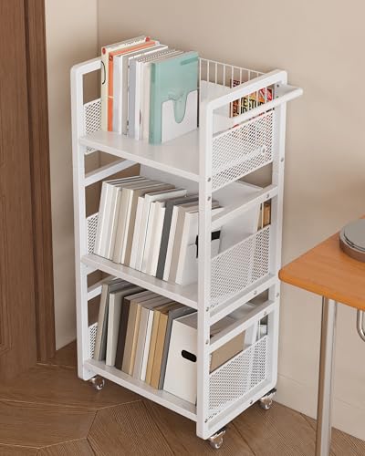 UMDONX Heavy Duty Double-Sided Book Cart - White, 3 Shelves, Supports 50kg