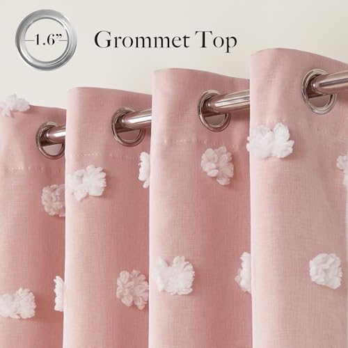 Pink Pom Pom Curtains for Girls Bedroom Nursery Room Darkening 52"W x 84"L - Pack of 2