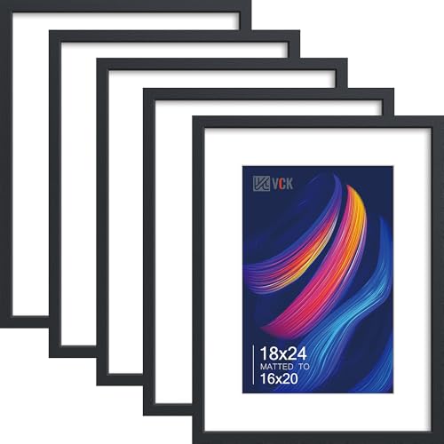 VCK 18x24 Poster Frame Set - Black Wood 5 Pack with 16x20 Mat - Gallery Wall