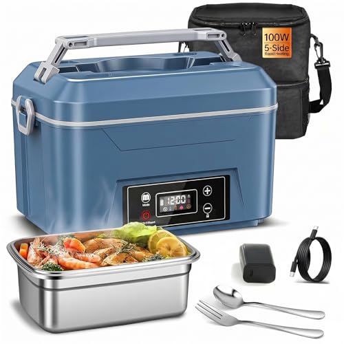 Usfock Blue Self-Heating Lunch Box 5.5 Cups Portable Food Warmer for Adults