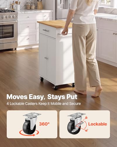VEVOR Kitchen Island Cart with Storage 24.84 W White Mobile Rolling Kitchen Cart