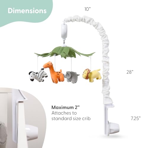 Musical Baby Crib Mobile with Safari Animals & 12 Lullabies - White Nursery Decor