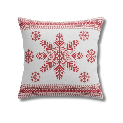 TSIMPLE Snowflake Pillow Cover 18x18 Inch Red & White Winter Holiday Decor