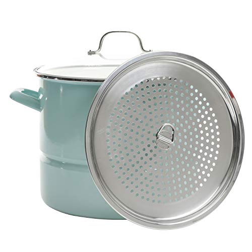 Kenmore 16-Quart Stock Pot with Steamer Insert & Lid - Glacier Blue Stainless Steel