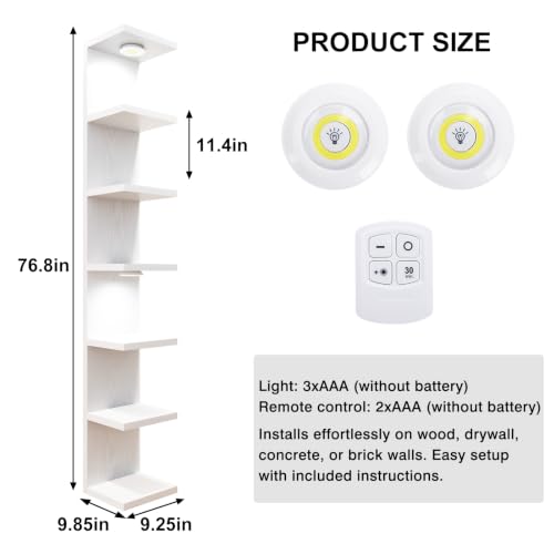 Fixwal 7-Tier Wall Shelf with LED Lights, White, Space-Saving Home Decor