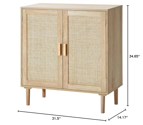 Medium Natural VEVOR Rattan Sideboard Cabinet with Adjustable Shelves & Magnetic Doors