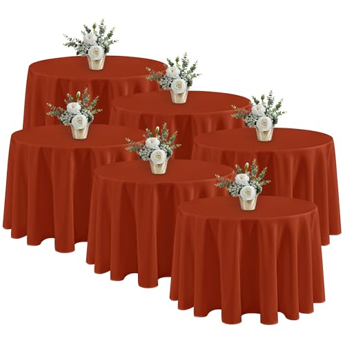 Fitable 6 Pack Rust Round Tablecloths - 108 Inches in Diameter - Stain Resistant and Washable Fall Table Clothes, Polyester Fabric Table Covers for Wedding, Party, Banquet, Formal Events