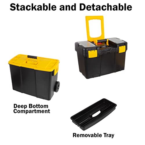 2-in-1 Portable Tool Box with Wheels - Black and Yellow Stalwart