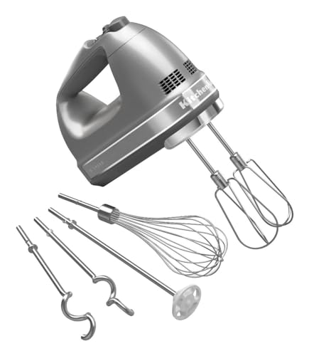 KitchenAid 9 Speed Hand Mixer - Contour Silver with Accessories