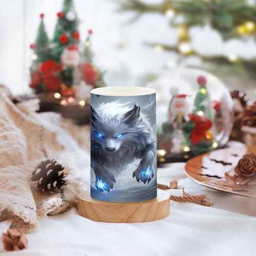 White Wolf with Glowing Blue Eyes Flameless Candles Battery Operated Color Changing LED Candles with Remote Control Timer Outdoor Indoor 2 Pack