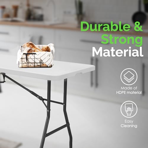 White 6 Ft Folding Table - Heavy-Duty Portable Indoor & Outdoor Surface with Handle