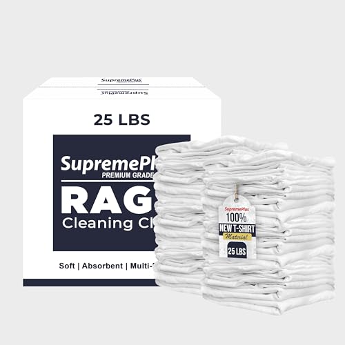 25 lbs. SupremePlus White Cotton Knit Rags - Lint-Free, Absorbent Cleaning Cloths
