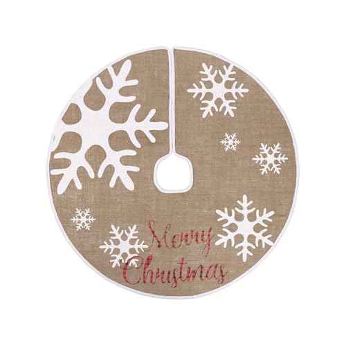 MACTING Small Christmas Tree Skirt, 23 inch Farmhouse Burlap Snowflake Tree Mat with Buffalo Plaid Merry Christmas Printed for Holiday Party Indoor Home Xmas Decorations