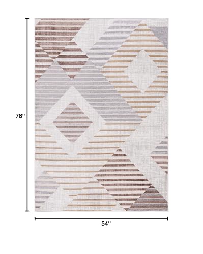 SAFAVIEH Palma Collection Accent Rug - 4'5" x 6'5", Beige & Light Grey, Mid-Century Stripe Design, Non-Shedding & Easy Care, Ideal for High Traffic Areas in Entryway, Living Room, Bedroom (PAM328A)