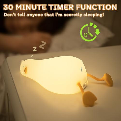 Silicone Night Light for Kids - Squishy Duck Lamp, 3-Level Dimmable & Rechargeable Baby Night Light for Breastfeeding & Nursery | Touch Control, Lying Flat Design, Toddler Safe (Ducky Lay Light)