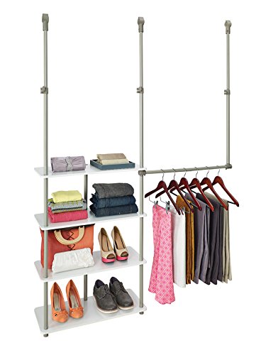 White Closet Maximizer™ Closet Accessory with 4 Shelves & Double Hang Rod - Adjustable, Tool-Free Installation