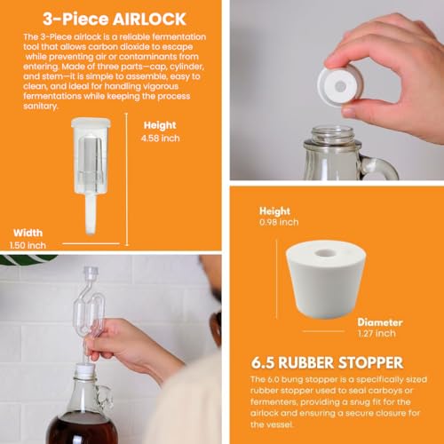 4 Pack 1 Gallon Glass Jugs with Airlocks & Caps for Homebrewing - Variations of 128 Fl Oz