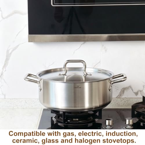 Silver Stainless Steel 15 Quart Braiser Pan with Lid - Commercial Grade, Nickel-Free