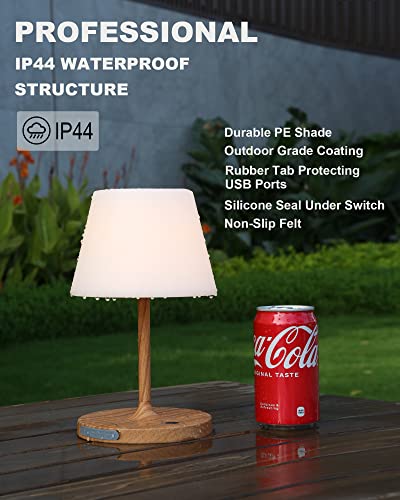 Outdoor Wooden Grain Table Lamp - Waterproof Rechargeable LED, 9.6in