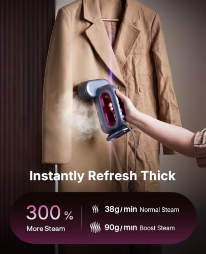 Handheld Garment Steamer with 90g/min Boost & 38g/min Continuous Steam, 220ml Capacity, 29 Large Holes, 2-in-1 Iron & Steamer