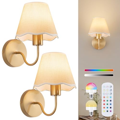 Cream 10 Inch Battery Operated Wall Sconce Set of 2 with Rechargeable Bulbs