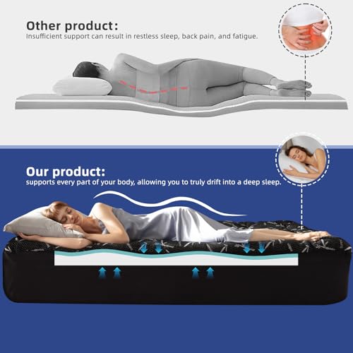 Full Size Waterproof Mattress Topper with Gel Memory Foam & Plush Pillow Top - Black