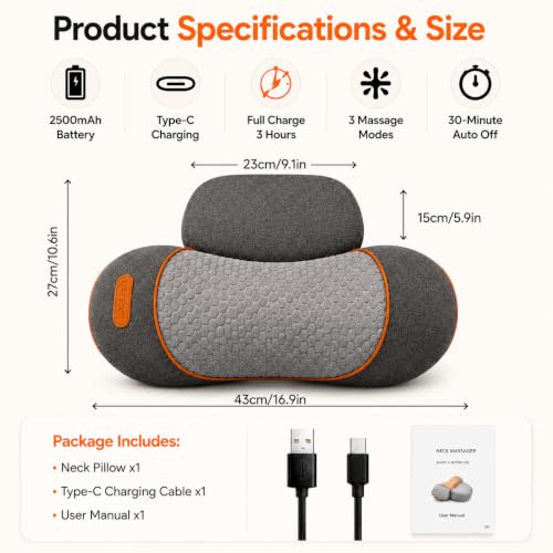 Cordless Neck Massager Pillow with Heat, Vibration & Airbag Traction