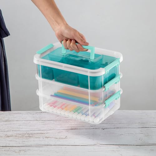 Sterilite Stack & Carry 3-Layer Handle Storage Bins 6 Pack, Small Clear Latch Boxes