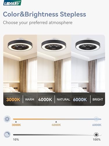 22 Inch Bladeless Enclosed LED Ceiling Fan Light with Remote - Black