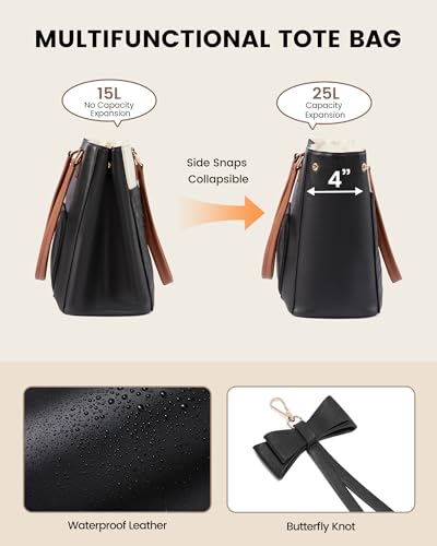 3-in-1 Work Tote Bag with Lunch Compartment for Women - Black, 15.6 Inch