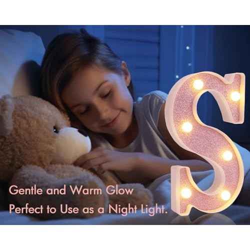 Small Led Marquee Letters, Light Up Letters, 8.58 Inch Led Letter Lights, Battery Powered Lighted Sign for Table, Party, Birthday, Christmas Decor (Pink Glitter, Letter A)