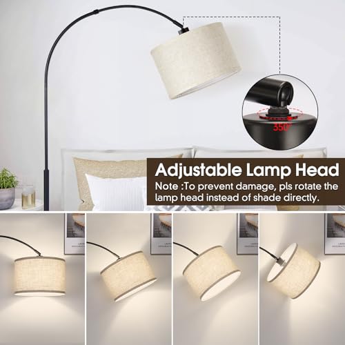 Black Dimmable Arc Floor Lamp with Adjustable Shade & Foot Dimmer - Modern Standing Light for Living Room & Bedroom