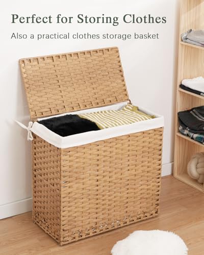 SETVSON Natural 35 Gallon Laundry Hamper with Lid and Mesh Bags