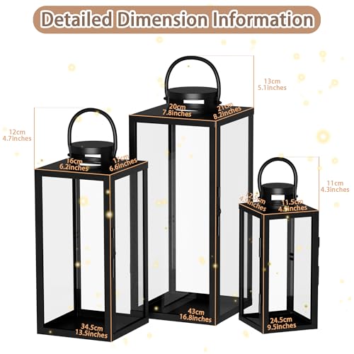 Square Black Decorative Metal Candle Lanterns Set Hanging & Tabletop for Indoor Outdoor